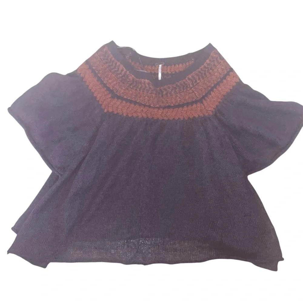 Free People Loch Lomond Off The Shoulder Flutter Sleeve Brown Sweater Small